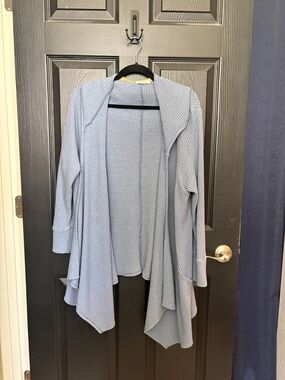 Light Blue Waffle-Knit Open Front Cardigan